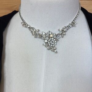 Vintage Silver Crystal Floral Necklace